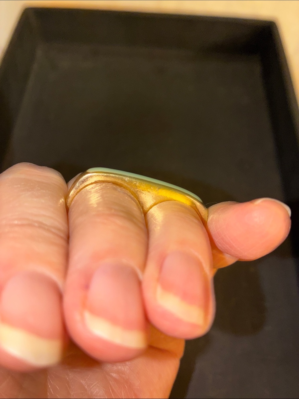 Double Rings with Light Green Enamel Inlay - Picture 6 of 9